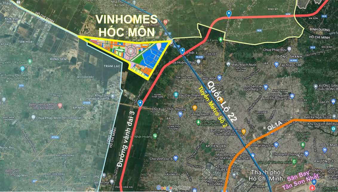 bản đồ vị trí vinhomes hóc môn